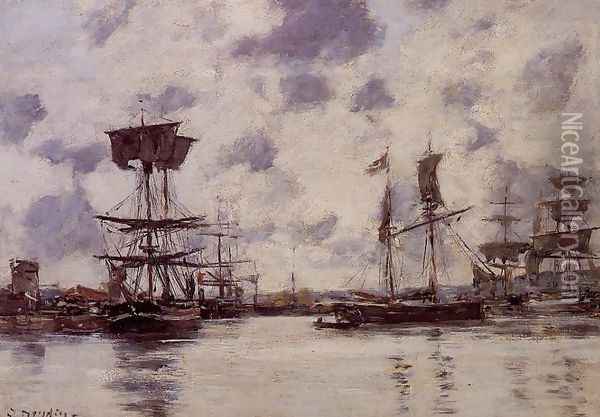 Sailing Boats at Anchor Oil Painting - Eugene Boudin