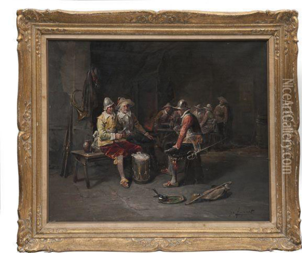 La Partie De Cartes Des Soldats Dans L'auberge Oil Painting - Georges Appert