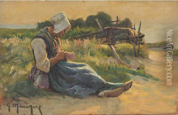 Bretonne Cousant Oil Painting - Georges Philibert Charles Marionez