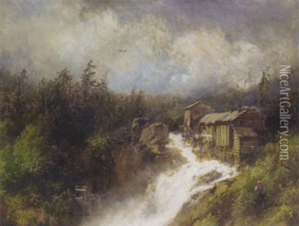 Spring At The Mill Oil Painting - Hermann Herzog