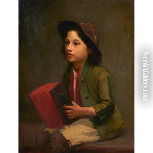 Young Boy With Accordion Oil Painting - Jean Mannheim