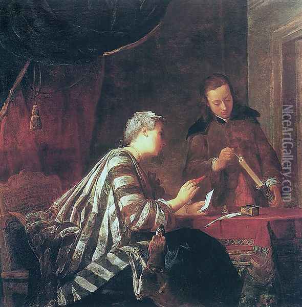Lady Sealing A Letter Oil Painting - Jean-Baptiste-Simeon Chardin