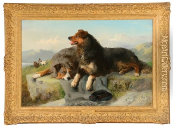 Highland Collies Oil Painting - George William Horlor