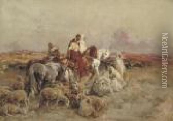 Horsemen And Shepherds In The Desert Oil Painting - Henri Julien Rousseau