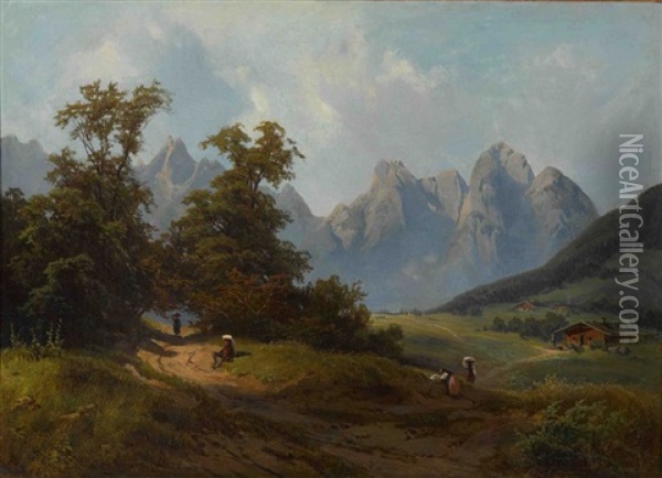 Blick Auf Das Dachsteinmassiv Oil Painting - Melchior Fritsch