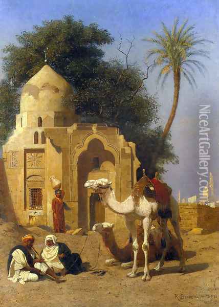 A Rest Outside the Mosque Oil Painting - Rudolf Christian Eugen Bendemann