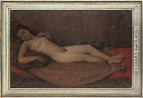 Reclining Nude Oil Painting - Henri Bacher
