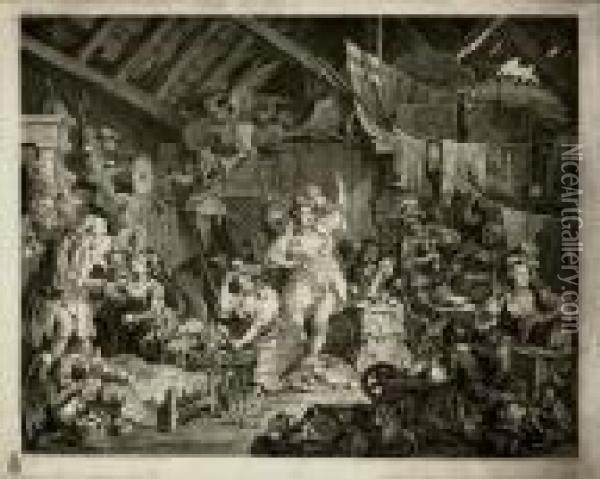 Strolling Actresses Dressing In A Barn (paulson 150) Oil Painting - William Hogarth