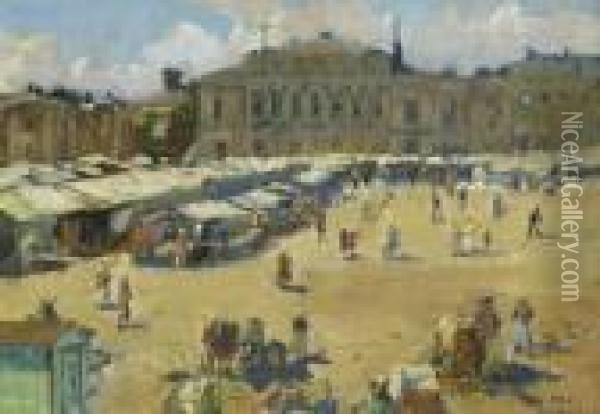Markt In Abo Oil Painting - Max Friedrich Rabes