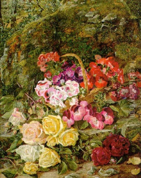 Flowers In A Wood Oil Painting - Vincent Clare
