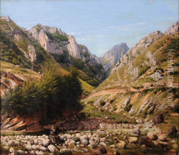 Paesaggio D'abruzzo Con Pecore Epastorella Oil Painting - Valerio Laccetti