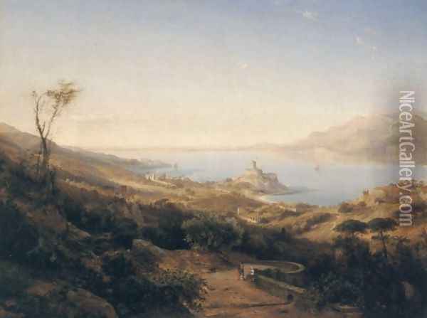 A View of Castello Malcesine, Lake Garda, Italy Oil Painting - Johann-Hermann Carmiencke