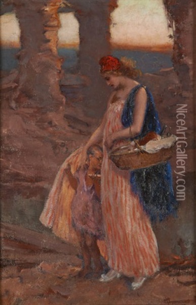Allegorie De La Charite (orientaliste) Oil Painting - Charles Hermans