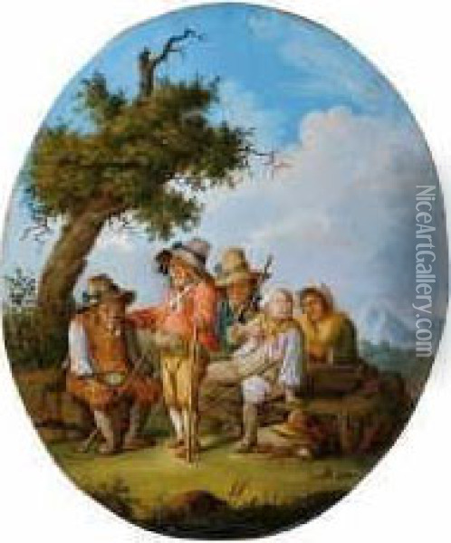 Burleske Figuren In Der Landschaft. Oil Painting - Faustino Bocchi