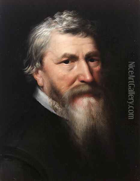 Portrait of a bearded Gentleman, bust length, in a black jacket, thought to be Lubbert Gerritsz. (1535-1612) Oil Painting - Michiel Jansz. Van Miereveldt