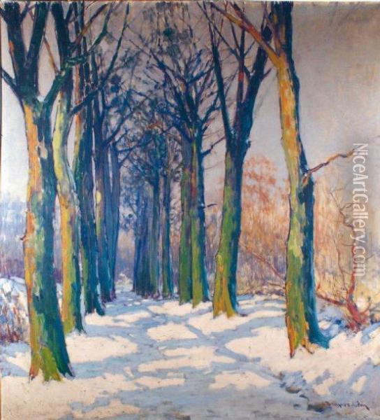 L'allee D'arbres Sous La Neige Oil Painting - Leon Broquet