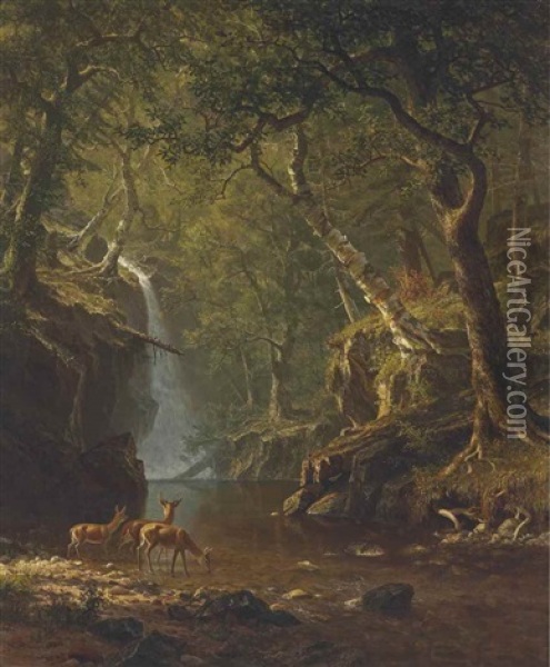 Cascading Falls Oil Painting - Albert Bierstadt