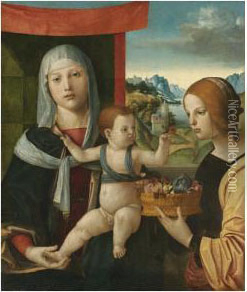 The Madonna And Child With Saint Dorothy Oil Painting - Antonio Solario Lo Zingaro