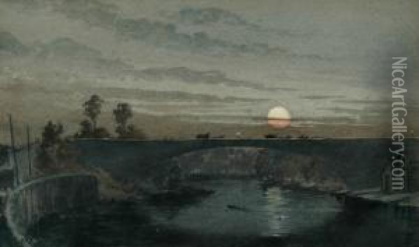 Moonrise Old Princes Bridgec Oil Painting - Julian Rossi Ashton