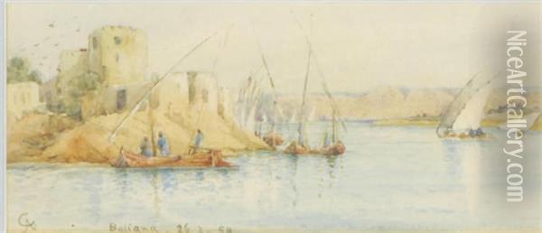 Shipping In A Bay In Baliana, Egypt Oil Painting - Angelos Giallina