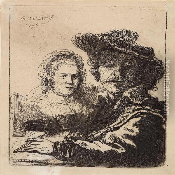 Rembrandt And His Wife Saskia Oil Painting - Rembrandt Van Rijn