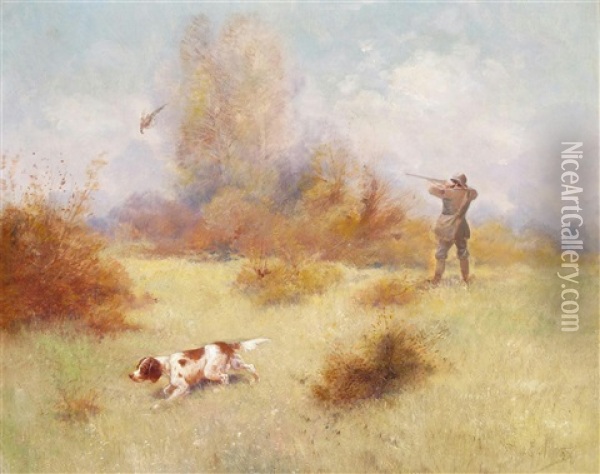 Pheasant Shooting With A Spaniel Oil Painting - Eugene Petit