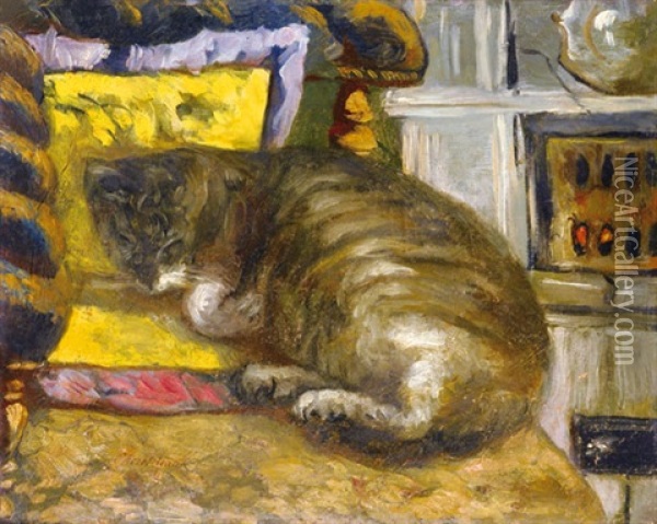 The Cat Oil Painting - Henril Emil Aczel