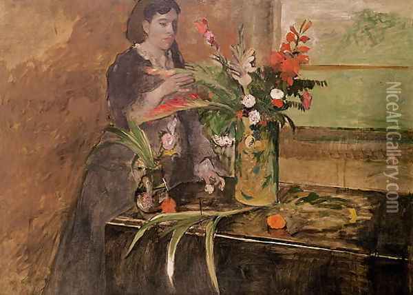 Young woman arranging flowers, 1872 Oil Painting - Edgar Degas