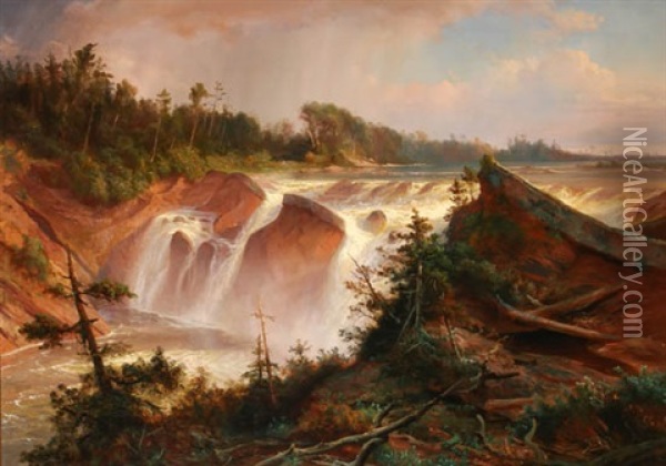 Chaudiere Falls, Canada Oil Painting - Johann Hermann Carmiencke