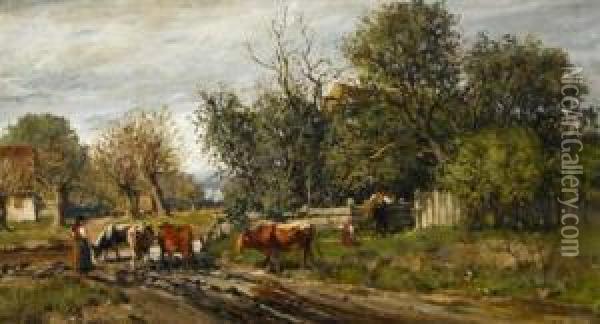 Tending The Cattle Oil Painting - William Preston Phelps