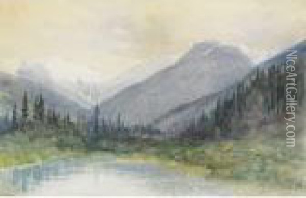 Lake In The Rockies Oil Painting - Frederic Marlett Bell-Smith