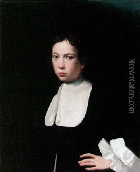 Portrait Of A Boy Wearing A Black Coat And A Lawn Collar Oil Painting - Isaac Fuller