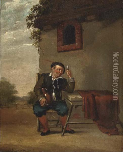 Eating; And Drinking Oil Painting - Johannes Mattheus Bogman