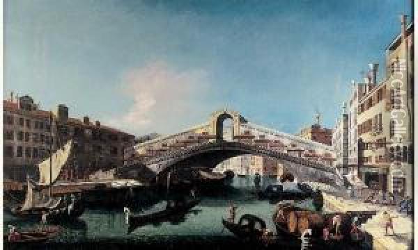Le Pont Du Rialto Oil Painting - Francesco Albotto