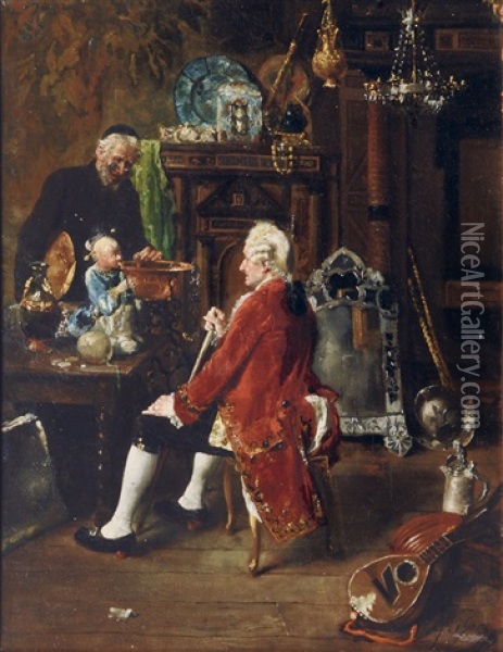 At The Antiques Dealer Oil Painting - Francois Adolphe Grison