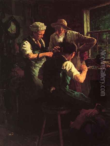 At the Blacksmith's Oil Painting - Louis Charles Moeller