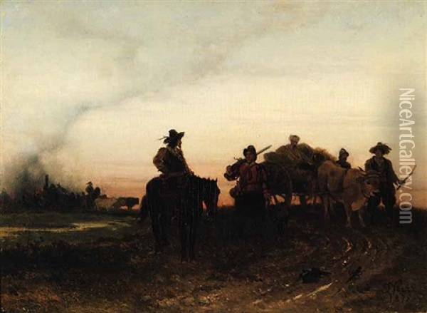Untitled (returning From The War) Oil Painting - Julius Noerr
