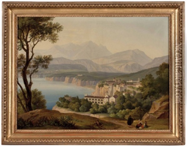 Blick Auf Die Klosteranlage In Sorrent Mit Wanderern Oil Painting - Friedrich Philip Reinhold