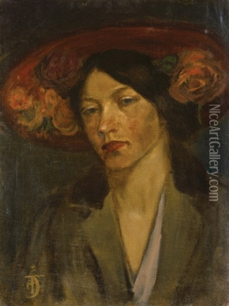 Ruzovy Klobouk (portret Divky V Klobouku) Oil Painting - Tavik Frantisek Simon