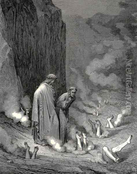 The Inferno, Canto 19, lines 10-11: There stood I like the friar, that doth shrive A wretch for murder doom'd Oil Painting - Gustave Dore
