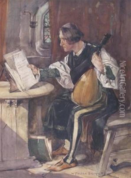 A Minstrel Studying His Music Oil Painting - William Fulton Brown
