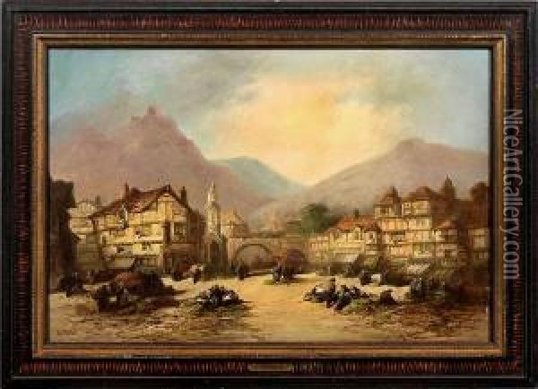 Morgendlichermarkt In Einer Pittoresken Stadt Im Rheintal Oil Painting - Henry John Foley