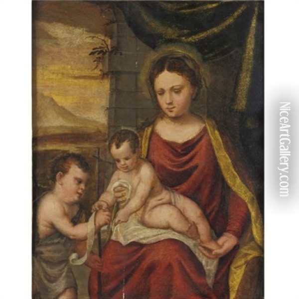 Madonna And Child With Young St. John The Baptist Oil Painting - Francesco Brini