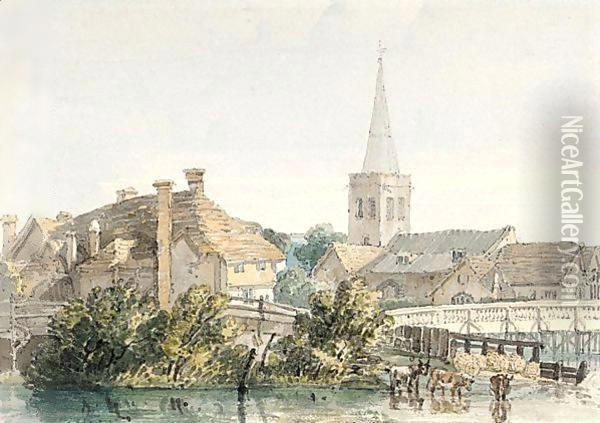 Marlow, Buckinghamshire, From Across The River Thames Oil Painting - Thomas Girtin
