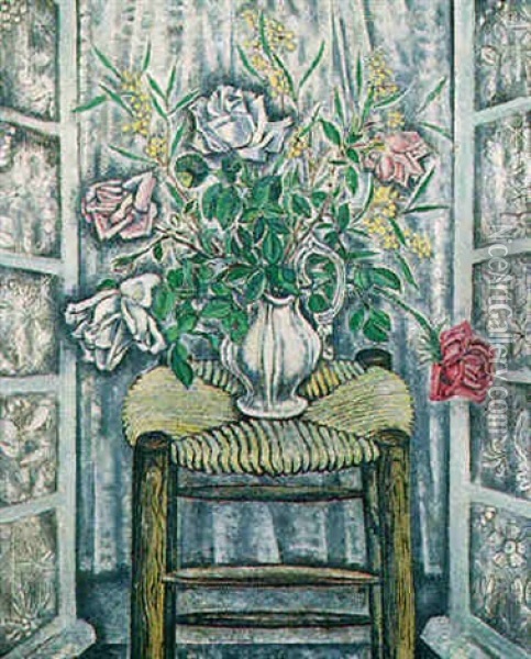 Bouquet De Roses Et Mimosas Oil Painting - Sei Koyanagui