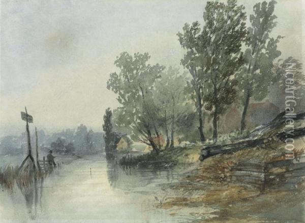 On The River At Thorpe, Norfolk Oil Painting - John Middleton