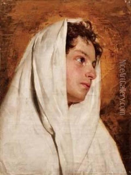 Ritratto Femminile - 1892 Oil Painting - Achille Beltrame