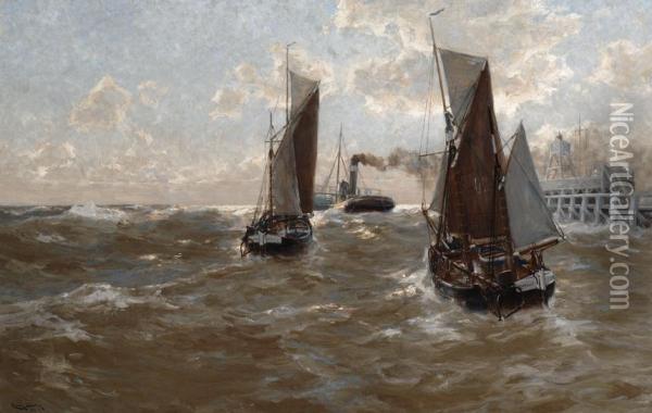 Ships Near Ostend Oil Painting - Erwin Carl Wilhelm Gunther