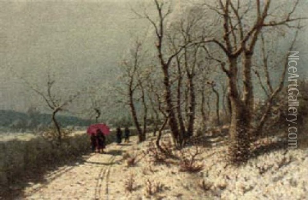 An Afternoon Stroll In The Snow Oil Painting - Jan Jacob Lodewijk ten Cate