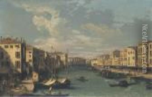 The Grand Canal, Looking South-west From The Rialto Bridge To Thepalazzo Foscari Oil Painting - (Giovanni Antonio Canal) Canaletto
